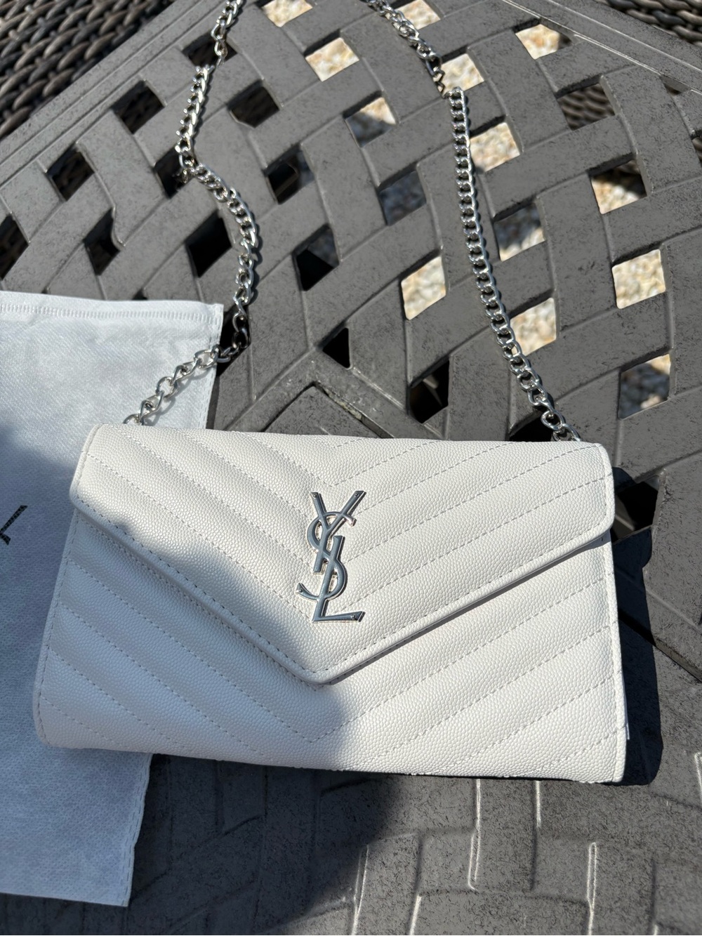 White Quilted Chain Wallet